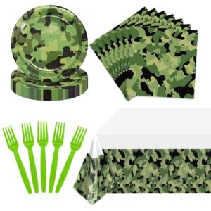 camo party supplies set for 16 guests camouflage themed army military party tableware include plates napkins forks tablecloth for birthday baby shower party decorations