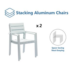 LebenLiebe Patio Dining Chairs Set of 2 Outdoor Stackable Dining Chair Aluminum Frame Outdoor Armchairs with Wide Seats for Backyard Garden,White Frame