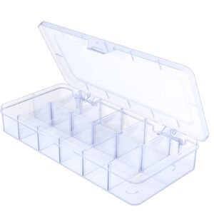 YUGOOD Large Clear Organizer Box,12 Grids Tackle Box Organizer with Removable Dividers for Bead Organizer Box Small Parts,Crafts(Size10.23 x 5.31 x 1.7in)