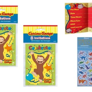 Unique Curious George Birthday Party Supplies Bundle Pack includes Party Invitations with Envelopes - 16 Count