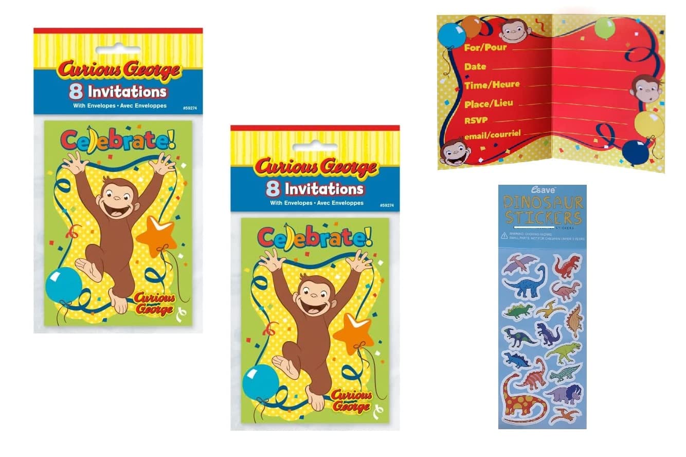 Unique Curious George Birthday Party Supplies Bundle Pack includes Party Invitations with Envelopes - 16 Count