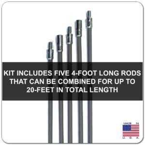 Midwest Hearth Rod Kit fits 3" and 4" Pellet Brush (20-Feet) Made in USA