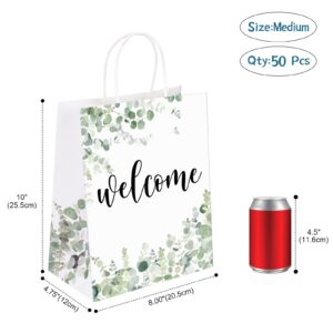 QIELSER 50 pcs Welcome Bags for Wedding Guests Bulk, White Welcome Gift Bags with Handles Shopping paper Bags Good for Wedding, Birthday Party Supplies, Craft, Packaging, Retail