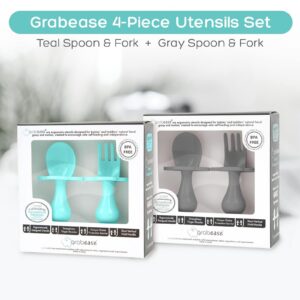 Grabease Baby Spoons Toddler Utensils Toddler Silverware Baby Utensils, BPA-Free & Phthalate-Free for Baby & Toddler, 2 Sets, Teal and Gray