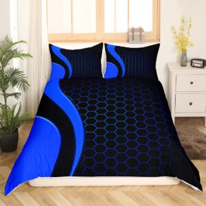 Geometry Bedding Set Geometry Honeycomb Comforter Cover for Kids Boys Girls Teens Hexagonal Geometrical Blue Black Duvet Cover Breathable Beehive Bedspread Cover Room Decor Quilt Cover Queen Size