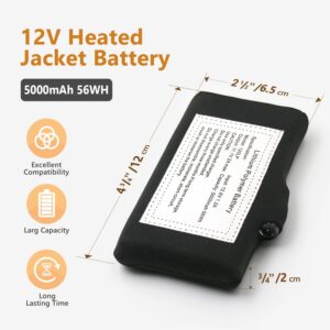 12V Heated Jacket Battery for Milwaukee - 5000mah High Capacity Replacement Li-Polymer Battery Pack fit for Milwaukee Prosmart Dewalt Revean M12 Heated Vest Hoodie Gear (12Volt Charger Included)