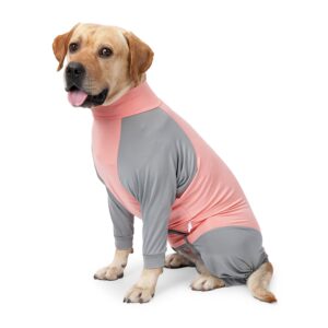 pinellia dog recovery suit, abdominal wound after surgery wear, prevent licking wounds, e-collar & cone alternatives, long sleeve postoperative shirts dog pajamas prevent shedding(large, pink)