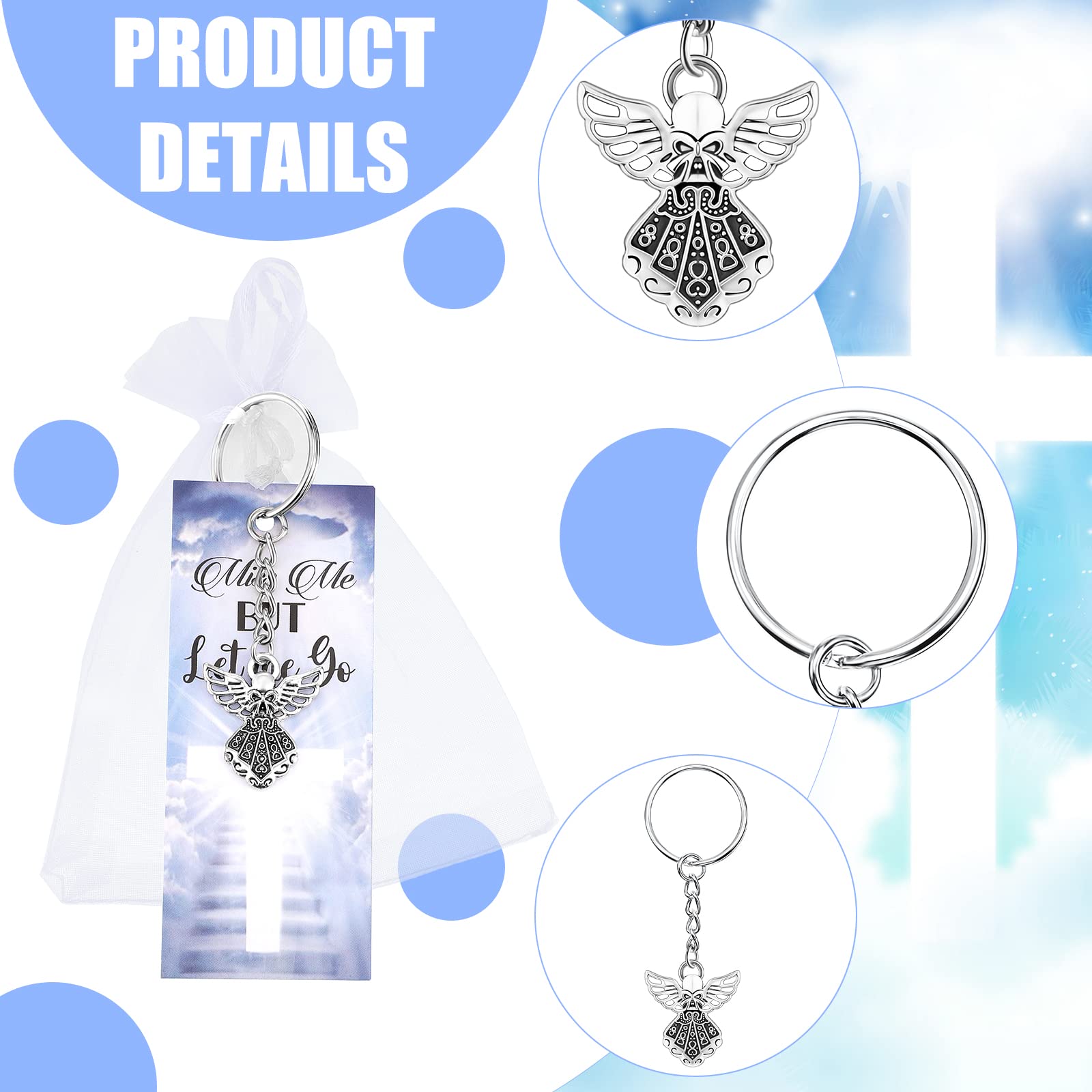 Nosiny 108 Pieces Funeral Favors Thank You Set Includes 36 Angel Keychains 36 Organza Bags 36 Miss Me But Let Me Go Prayer Cards Angel Charm Guest Gift for Celebration of Life Funeral Memorial Party