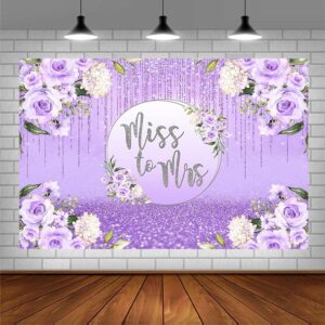 AIBIIN 7x5ft Miss to Mrs Backdrop for Bridal Shower Party Decorations Purple Glitter Floral Wedding Bride to Be Engagement Silver Shiny Bokeh Banner Photography Background Cake Table Photo Shoot Props