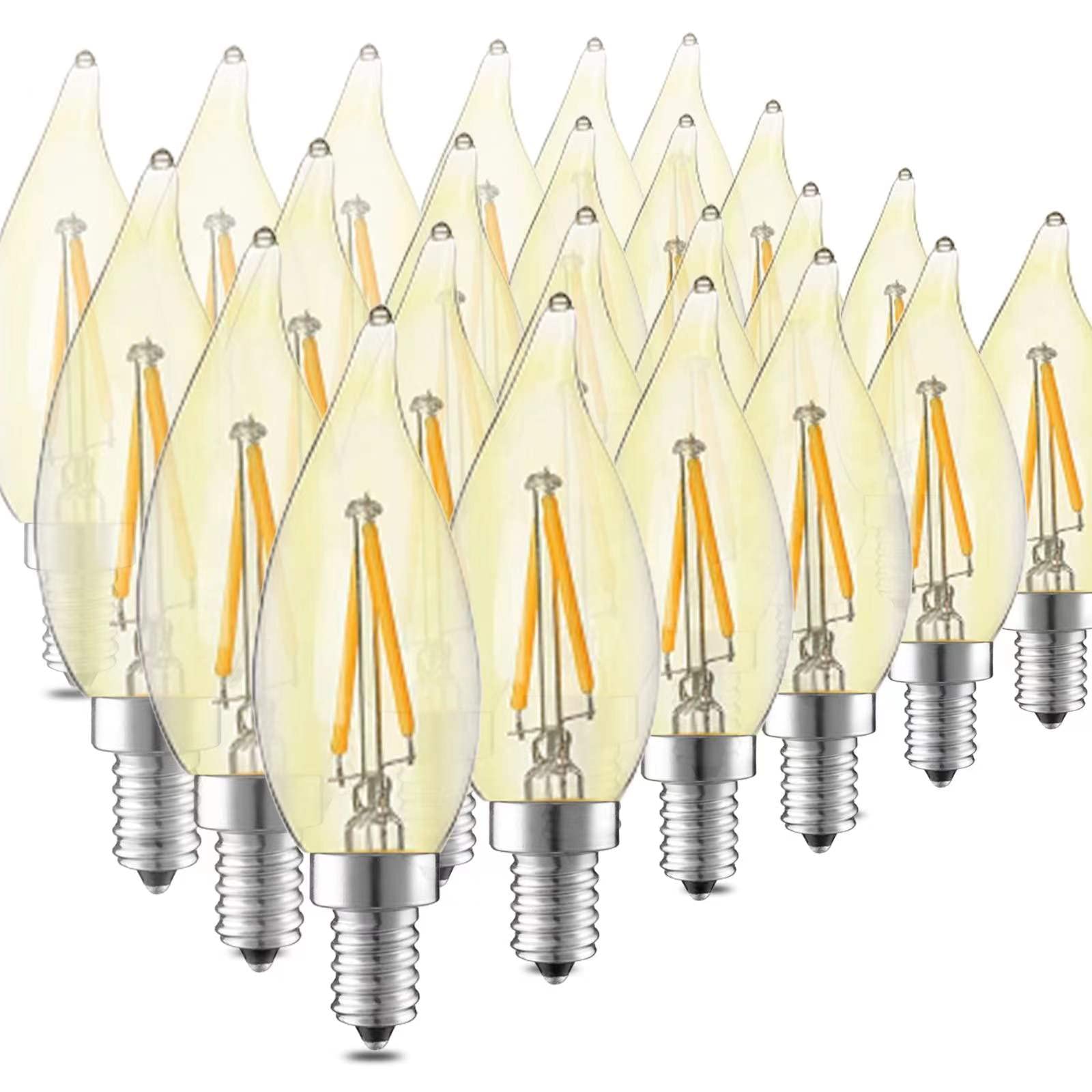 HMYYJT Dimmable LED Candelabra Bulb 25W Equivalent E12 LED Bulb 2700K Soft Warm White, Chandelier Light Bulbs, 2W 200LM Flame Tip CA10 Candle Light Bulb 24 Pack e12 Bulb.