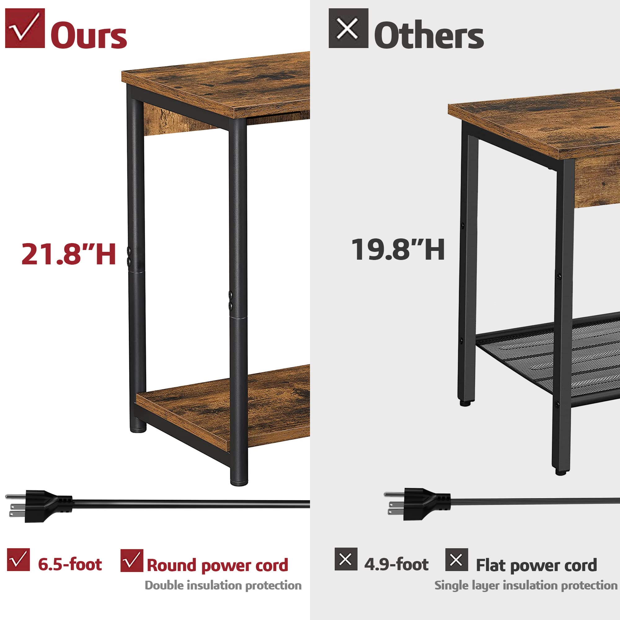 TUTOTAK Nightstand with Charging Station, End Table, Side Table with USB, 21.8”H Night Stand with Storage Shelf, Sofa Couch Table V1TB01BB025 (1 pc)