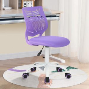 Kids Desk Chair, Armless Home Office Task Chair with Mesh Padded Cushion, Swivel Study Computer Chair with Rolling Wheels for Children Student, Purple