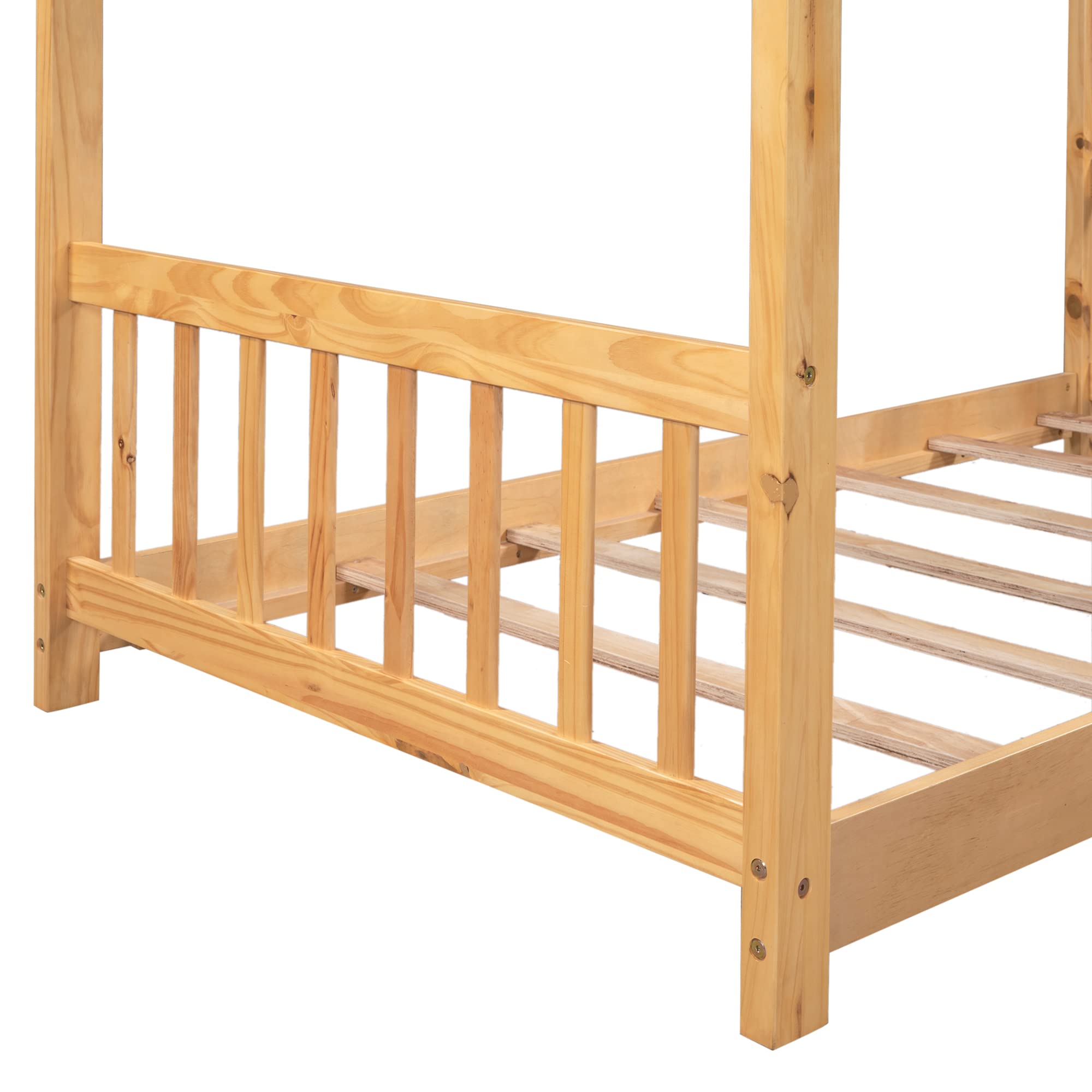 Harper & Bright Designs Twin House Bed for Kids, Floor Bed Frame Twin with Headboard and Footboard, Wooden Twin Kids Bed Montessori Floor Bed for Toddlers, Girls, Boys,Natural