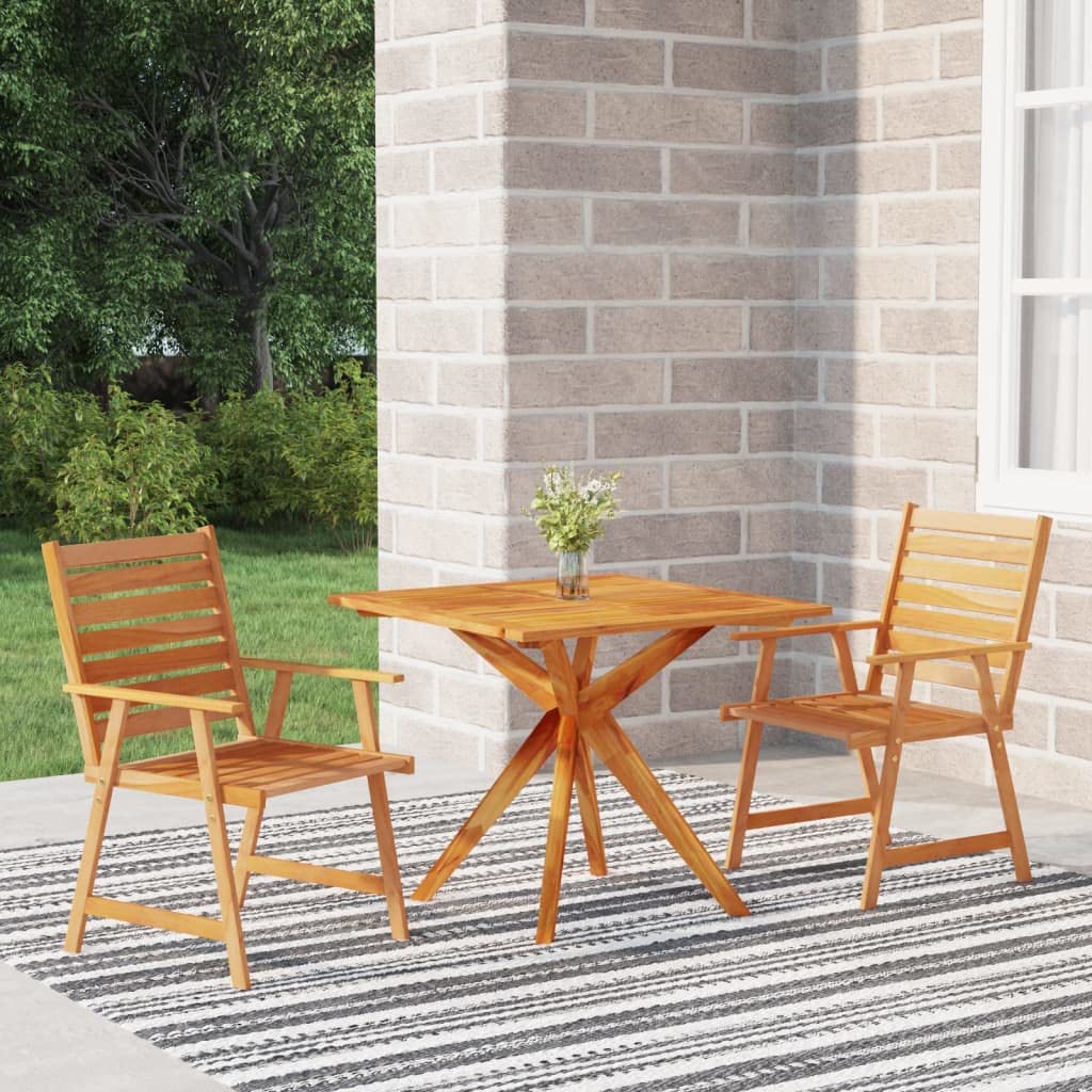 vidaXL - 3 Piece Patio Dining Set, Solid Acacia Wood, Square Table, Garden Dining Furniture, Outdoor/Indoor Use, Easy Assembly, Sturdy and Durable