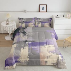 erosebridal purple grey comforter sets for kids boys girls teens,oil painting bedding set queen,grunge ombre duvet insert,watercolor artwork down comforter with 2 pillow shams all season soft