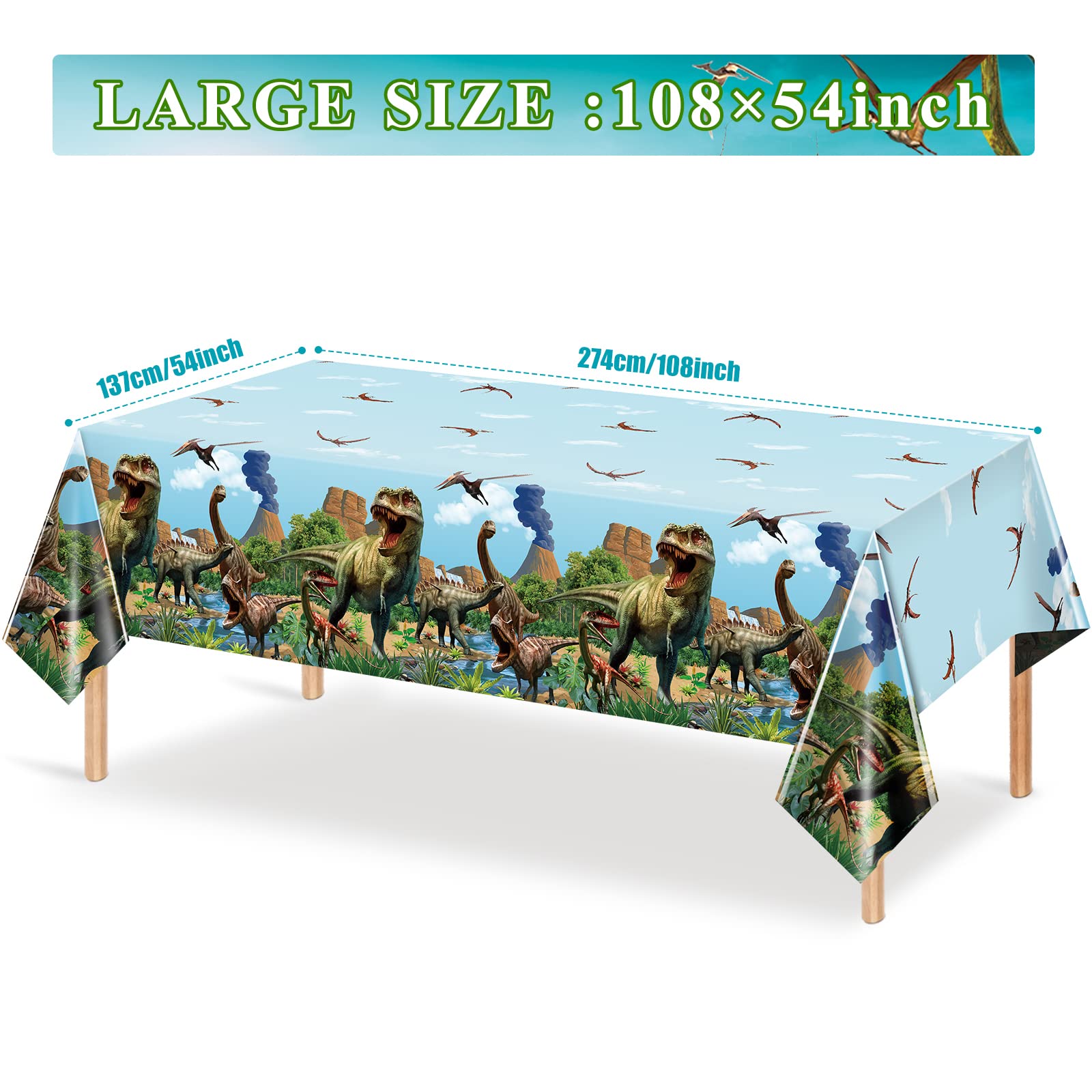 Tiamon Dinosaur Tablecloth Dinosaur Party Table Covers Dinosaur Plastic Tablecloth for Kids Adults Birthday Dinosaur Party Picnic Supplies 54 x 108 Inch (Blue, 3 Pcs)