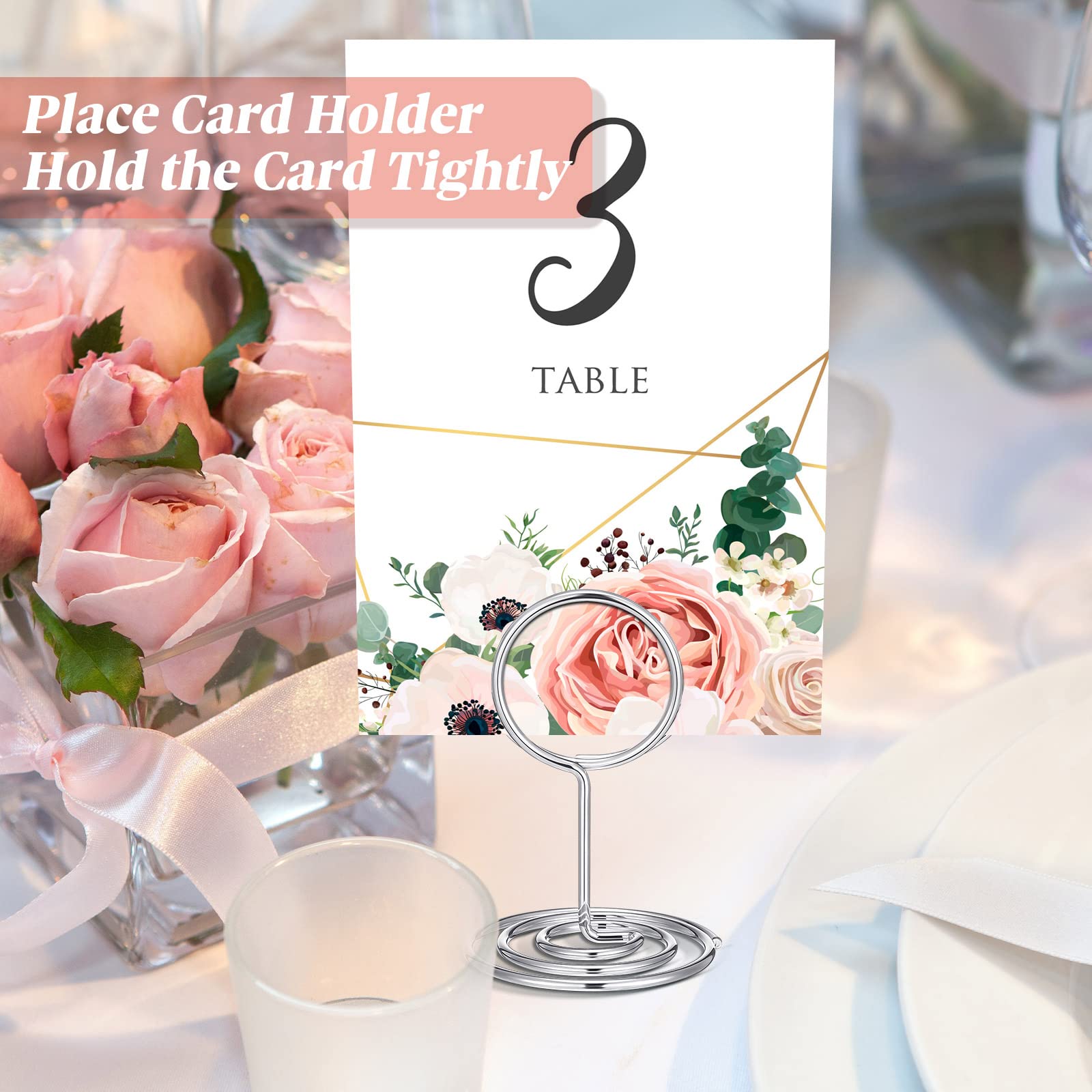 60 Pcs Table Number Holder Mini Place Card Holder 2 Inch Table Number Stands Office Memo Holders Table Name Card Holder Clips Wire Photo Holder Table Sign Stands for Wedding Menu Picture (Silver)