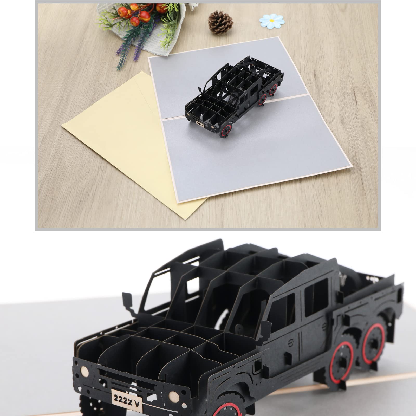 Create idea Jeep Truck Pop Up Card 3D Car Pop Up Card Creative Greeting Card Decorative Gift Cards for Father's Day Birthday Graduation Congratulations