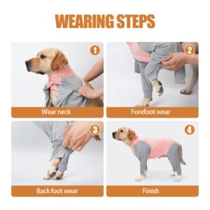 Pinellia Dog Recovery Suit, Abdominal Wound After Surgery Wear, Prevent Licking Wounds, E-Collar & Cone Alternatives, Long Sleeve Postoperative Shirts Dog Pajamas Prevent Shedding(Large, Pink)