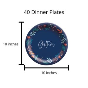 Navy Blue Fall Plates and Napkins Party Supplies - Disposable Blue Paper Dinnerware for 40 Guests for Birthday, Thanksgiving, Wedding, Bridal Shower Party Decorations