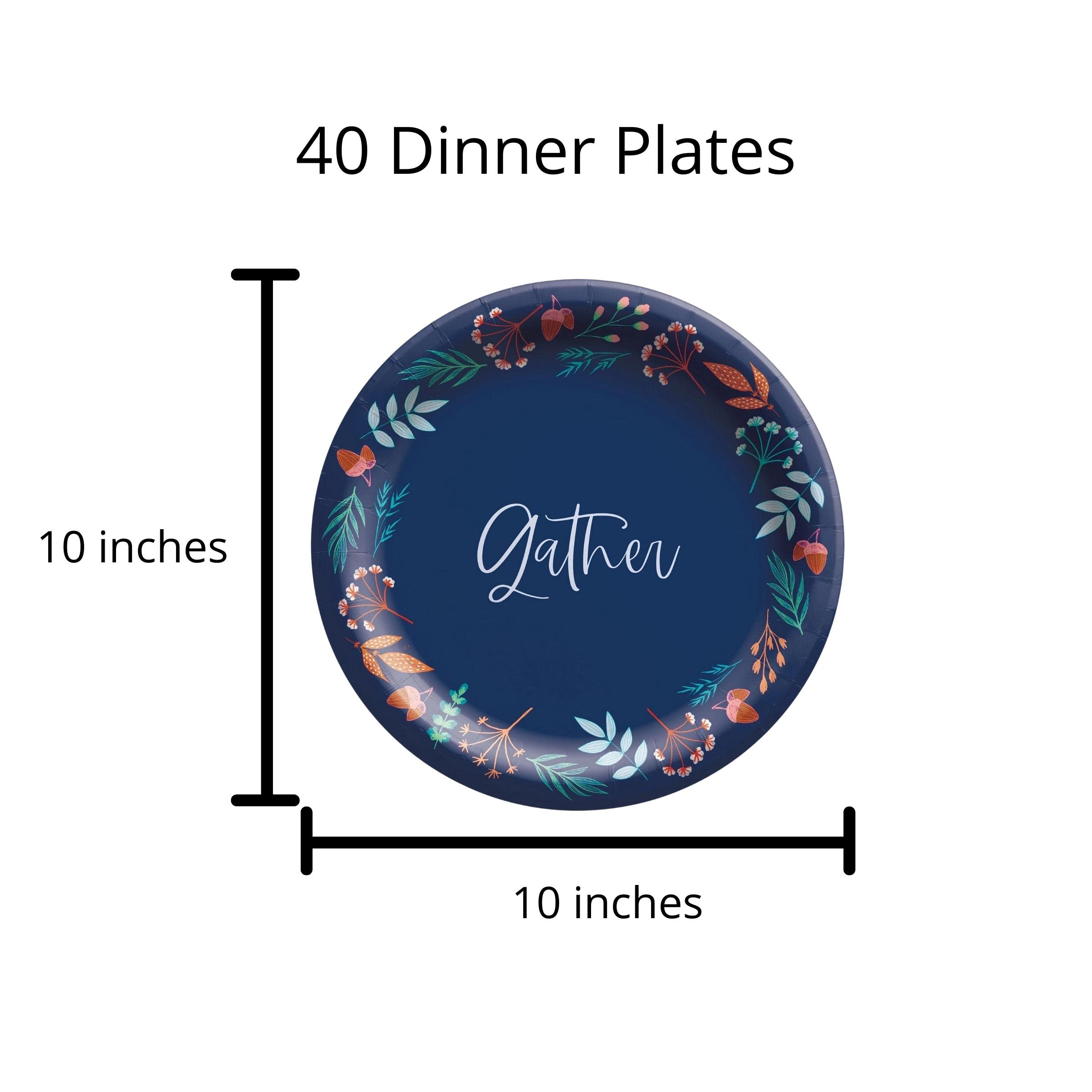 Navy Blue Fall Plates and Napkins Party Supplies - Disposable Blue Paper Dinnerware for 40 Guests for Birthday, Thanksgiving, Wedding, Bridal Shower Party Decorations