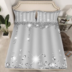 silver glitter print (no glitter) bedding sheet bling party decorations grey fitted sheet for girls diamond and jewelry bed sheet set fitted sheet queen size