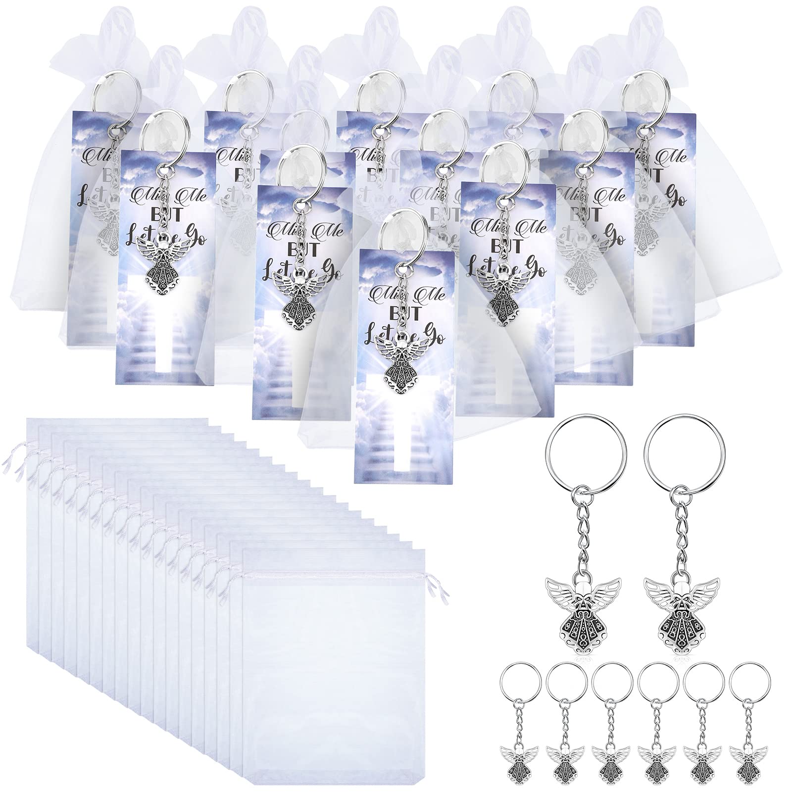 Nosiny 108 Pieces Funeral Favors Thank You Set Includes 36 Angel Keychains 36 Organza Bags 36 Miss Me But Let Me Go Prayer Cards Angel Charm Guest Gift for Celebration of Life Funeral Memorial Party