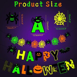 Halloween Party Decoration Garland, Fluorescence Happy Halloween Banner, Green Orange Bat Spider Web Garland Streamers Glow in the Dark Hallows Eve Favors, Halloween Bunting Banner Home Wall Decor