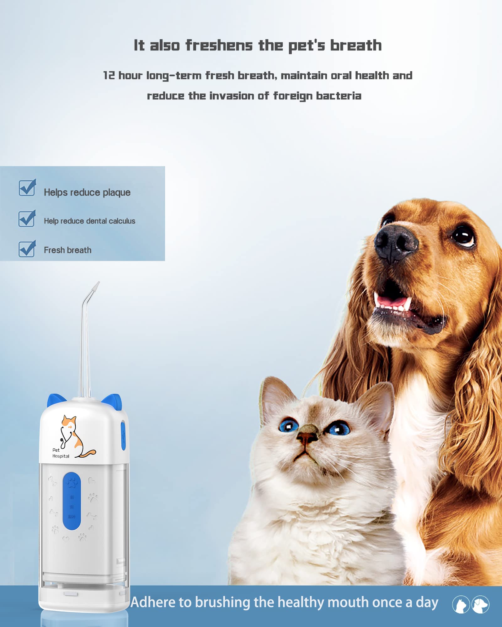 Fumzen Cordless Water Flosser Dental Care for Pets Portable Water Teeth Cleaner for Dogs Oral Irrigator with 3 Modes 2 Jet Tips IPX7 Waterproof Pets Cats Dogs Teeth Cleaning (Blue)