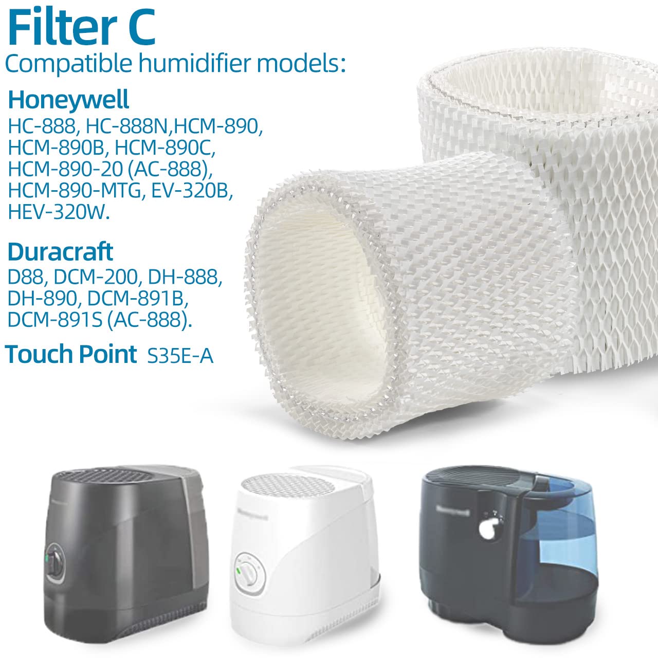 HC888 Humidifier Wicking Filter C Replacement for Honeywell HCM-890 HEV-320, Walgreens HC-888 HC-888N HCM-890 HEV-320 Series & Duracraft D88 DCM-200 DH-890 Cool Mist Humidifier Filters