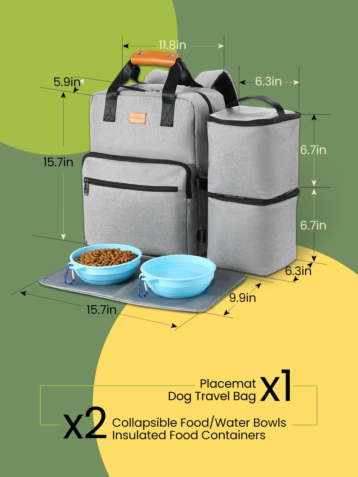 Dog Travel Bag, Airline Approved Organizer Backpack with Multi-Function Pockets, 25L Accessories Set with 2 Food Storage Containers, 2 Foldable Bowls for Weekend