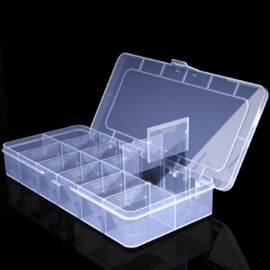 yugood large clear organizer box,12 grids tackle box organizer with removable dividers for bead organizer box small parts,crafts(size10.23 x 5.31 x 1.7in)