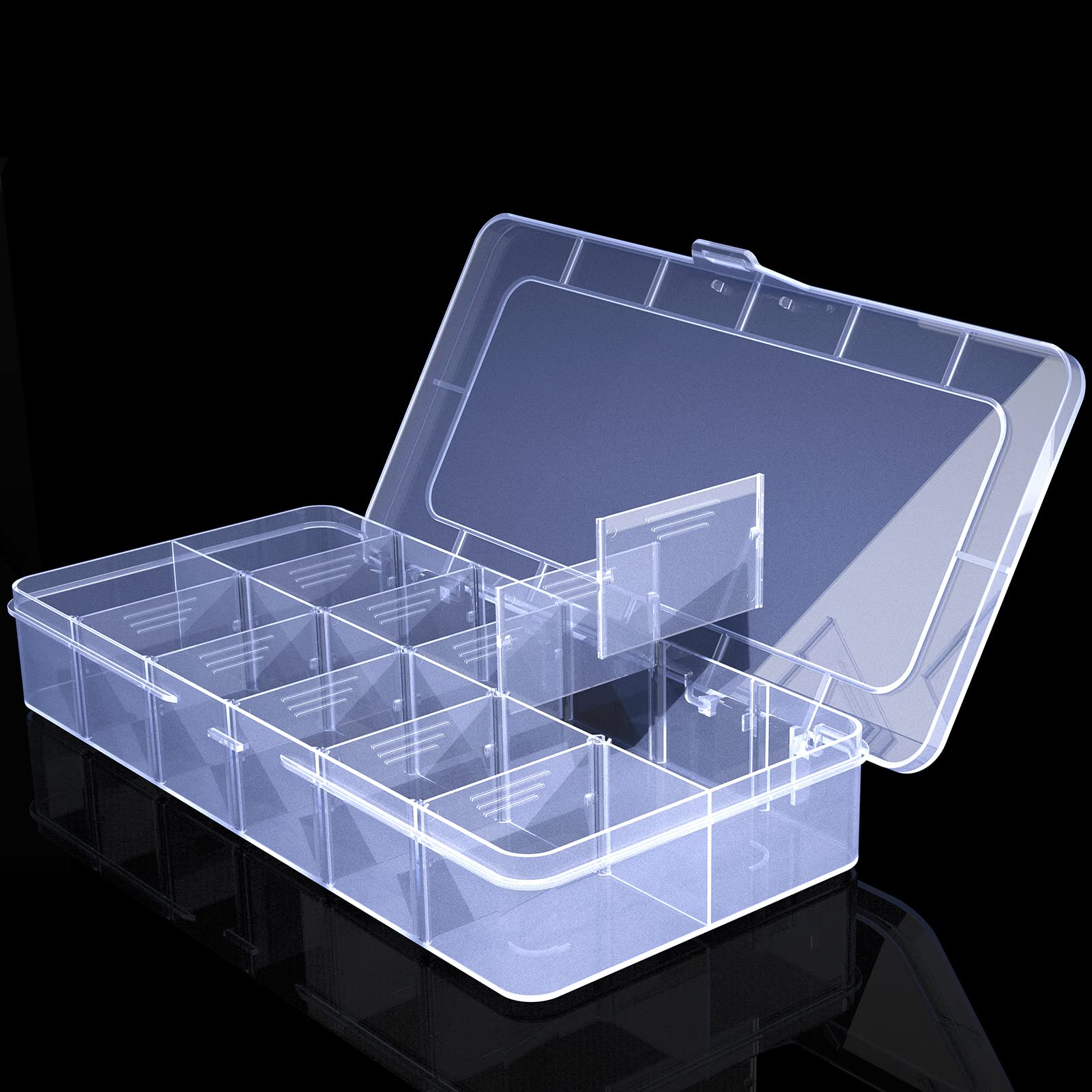 YUGOOD Large Clear Organizer Box,12 Grids Tackle Box Organizer with Removable Dividers for Bead Organizer Box Small Parts,Crafts(Size10.23 x 5.31 x 1.7in)