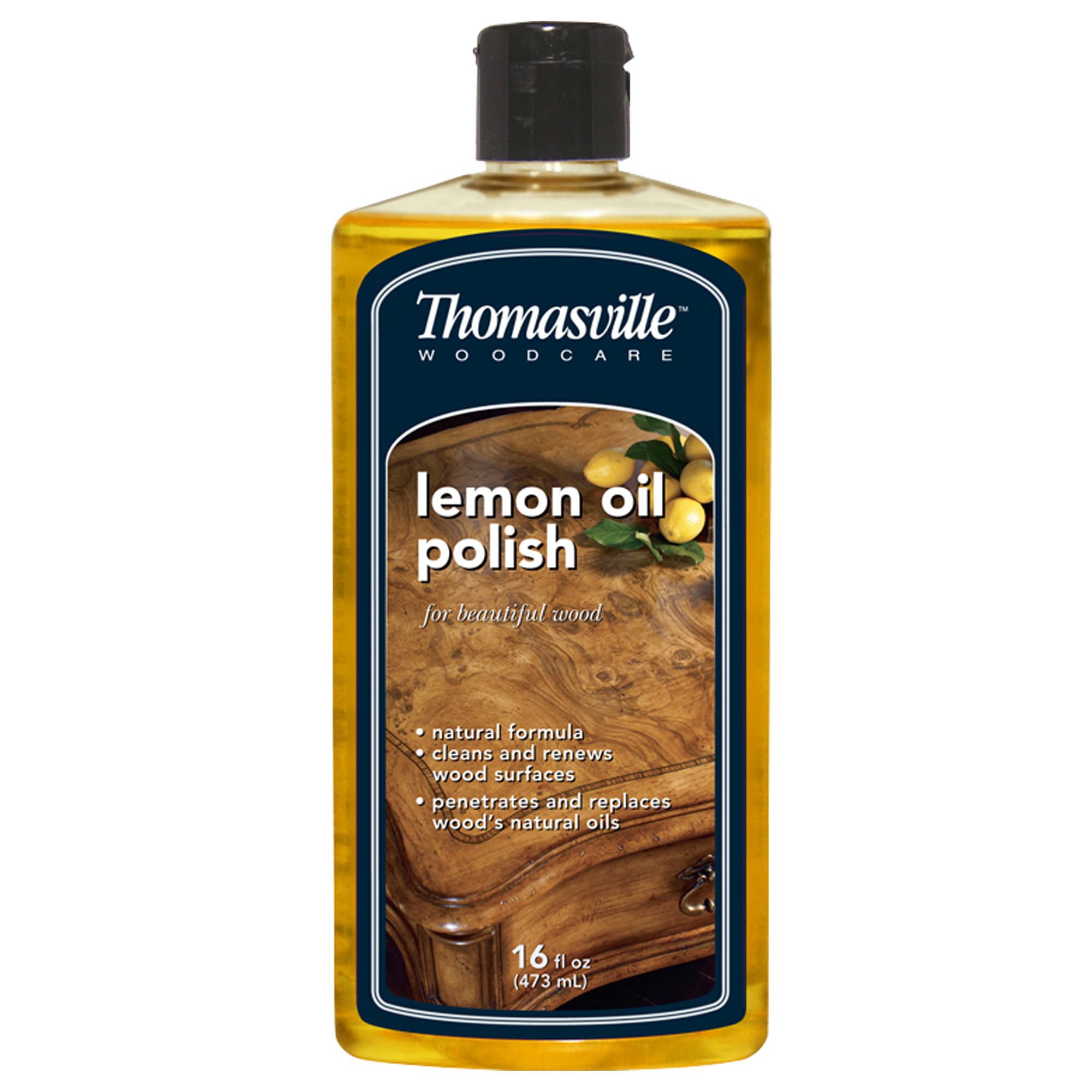 THOMASVILLE LEMON OIL POLISH - Natural Lemon Scented Wood Cleaner & Furniture Polish, Cleans, Renews, Restores & Rejuvenates Wood Surfaces, Protects Wood from Drying or Cracking, Leaves a Shiny Finish, 16oz