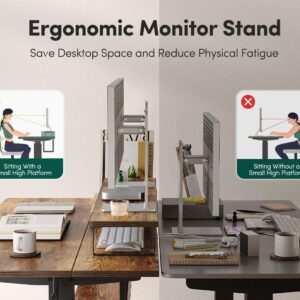 FEZIBO 55" Electric Standing Desk with Shelves, 55 x 24 Inch Sit Stand Rising Desk with Monitor Stand and Storage, Ergonomic Home Office Computer Desk, Rustic