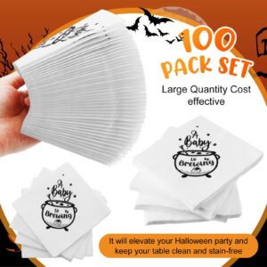 Halloween Baby Shower Napkins, A Baby is Brewing Baby Shower Decorations Halloween Baby Napkins Shower Gender Reveal Party Decorations Halloween Baby Shower Disposable Napkins 5 x 5 In (100 Pcs)