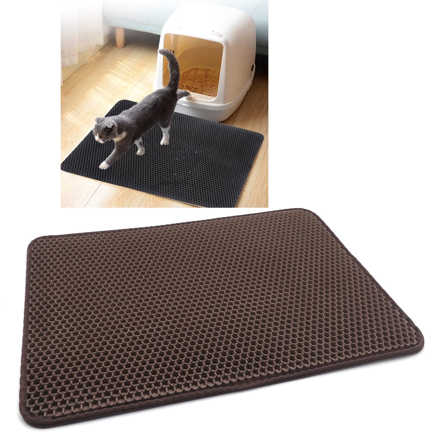 HTTMT- (15.7x12 inch) Pet Supplies Cats Litter & Housebreaking 30X40 Brown Cat litter Mat Double Layer Pad Trapper Folding Pad EVA Foam Rubber