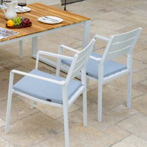 LebenLiebe Patio Dining Chairs Set of 2 Outdoor Stackable Dining Chair Aluminum Frame Outdoor Armchairs with Wide Seats for Backyard Garden,White Frame