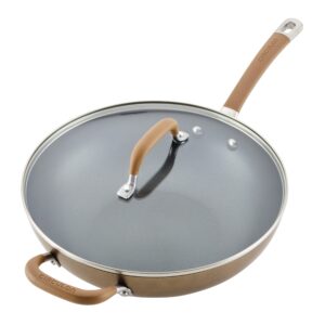 Circulon Premier Professional Hard Anodized Nonstick Jumbo Cooker with Helper Handle and Lid, 12 Inch, Bronze