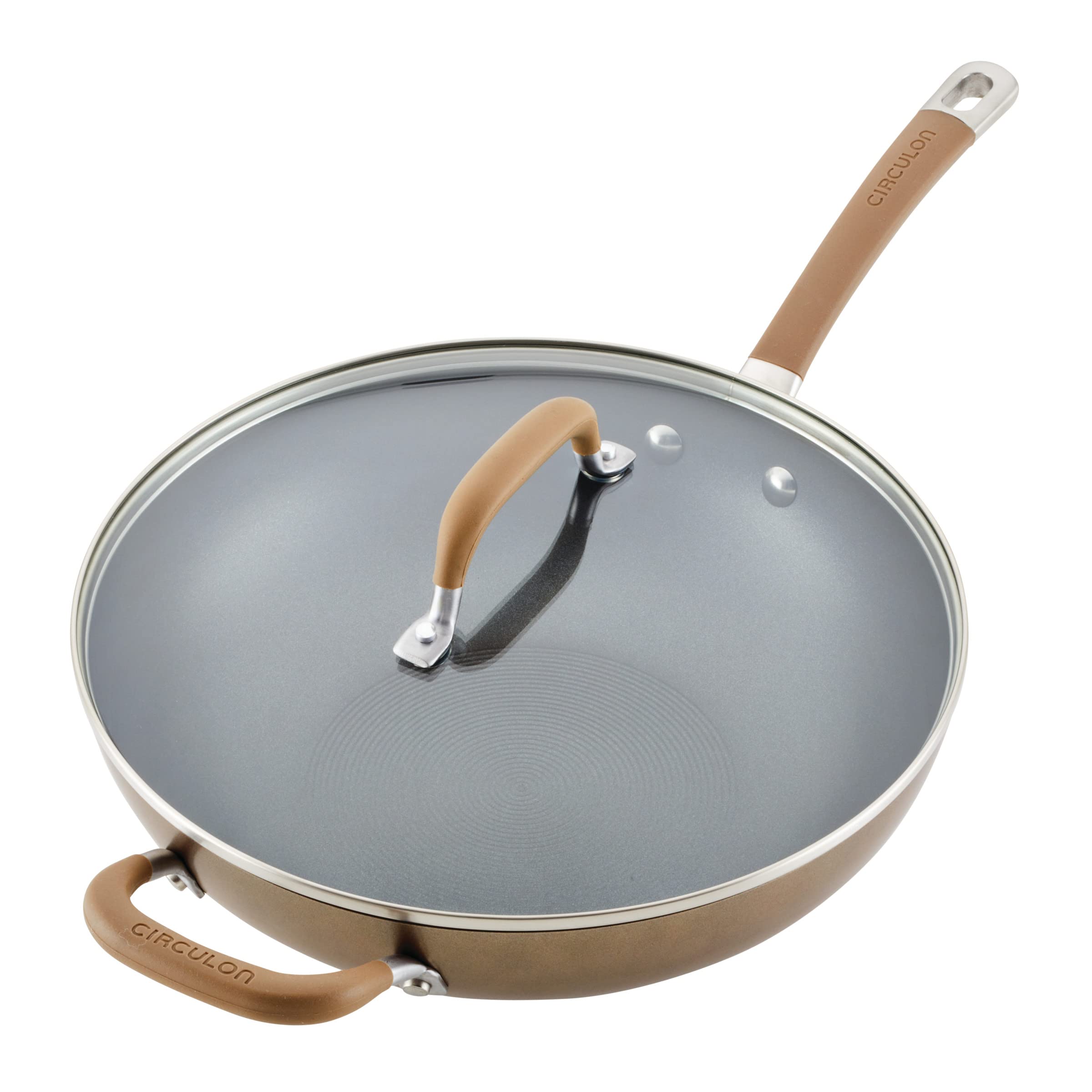 Circulon Premier Professional Hard Anodized Nonstick Jumbo Cooker with Helper Handle and Lid, 12 Inch, Bronze