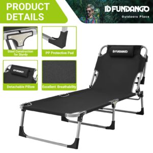 FUNDANGO Widen Lounge Chair for Adults, Adjustable 4-Position Reclining Folding Chaise Lounge Chair with Pillow for Camping, Outdoor, Beach, Pool, Patio, 2 Pack