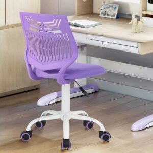 Kids Desk Chair, Armless Home Office Task Chair with Mesh Padded Cushion, Swivel Study Computer Chair with Rolling Wheels for Children Student, Purple