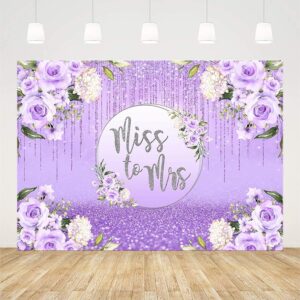 AIBIIN 7x5ft Miss to Mrs Backdrop for Bridal Shower Party Decorations Purple Glitter Floral Wedding Bride to Be Engagement Silver Shiny Bokeh Banner Photography Background Cake Table Photo Shoot Props