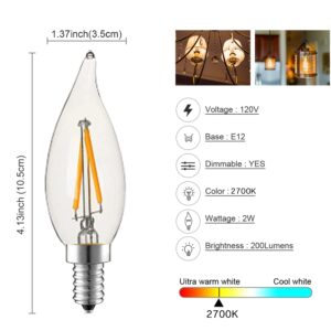 HMYYJT Dimmable LED Candelabra Bulb 25W Equivalent E12 LED Bulb 2700K Soft Warm White, Chandelier Light Bulbs, 2W 200LM Flame Tip CA10 Candle Light Bulb 24 Pack e12 Bulb.