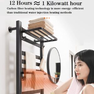 KUYT Bathroom Electric Heated Towel Rack with Timer Towel Warmer, Heating Panel Fast Warming up Heated Towel Rail Polished Bathroom Pools Kitchen Gyms/Black