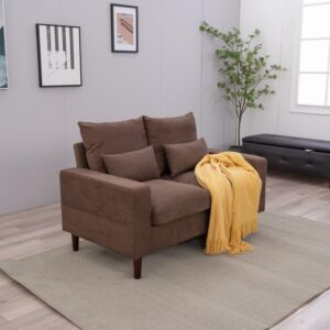 Panana Modern Couch Sofa 2-Seater Upholstered Fabric Sofa for Small Living Room, Dorm, Small Spaces (Brown 2 Seater Sofa)