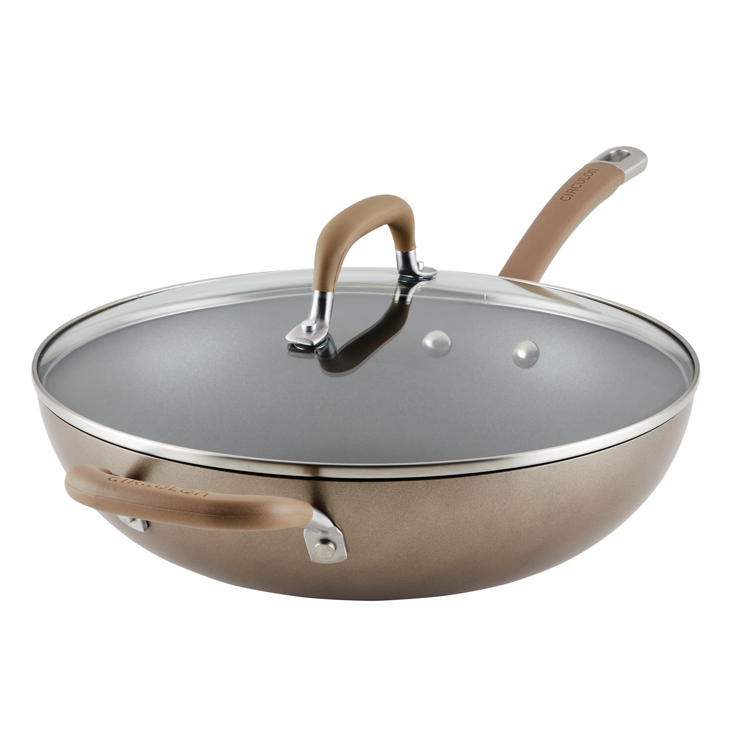 Circulon Premier Professional Hard Anodized Nonstick Jumbo Cooker with Helper Handle and Lid, 12 Inch, Bronze