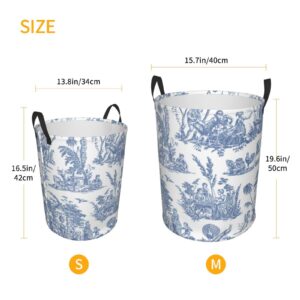 Marseilles Toile Willow Ware Blue White Laundry Basket,Collapsible Clothes Hamper Storage with Handle, Laundry Hamper for Bathroom Home Decor Baby Clothing Small