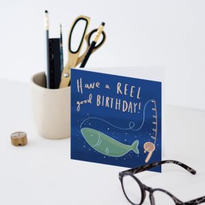 Old English Co. Fishing Birthday Card for Him - Fun Birthday Cards for Men | Fly-Fishing Fisherman Birthday Card for Dad | Blank Inside & Envelope Included