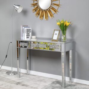 Karl home Mirrored Desk with 3 Drawers Silver Console Table Mirror Sofa Table with Crystal Inlay Front for Living Room, Entryway, Foyer, 42 Inch